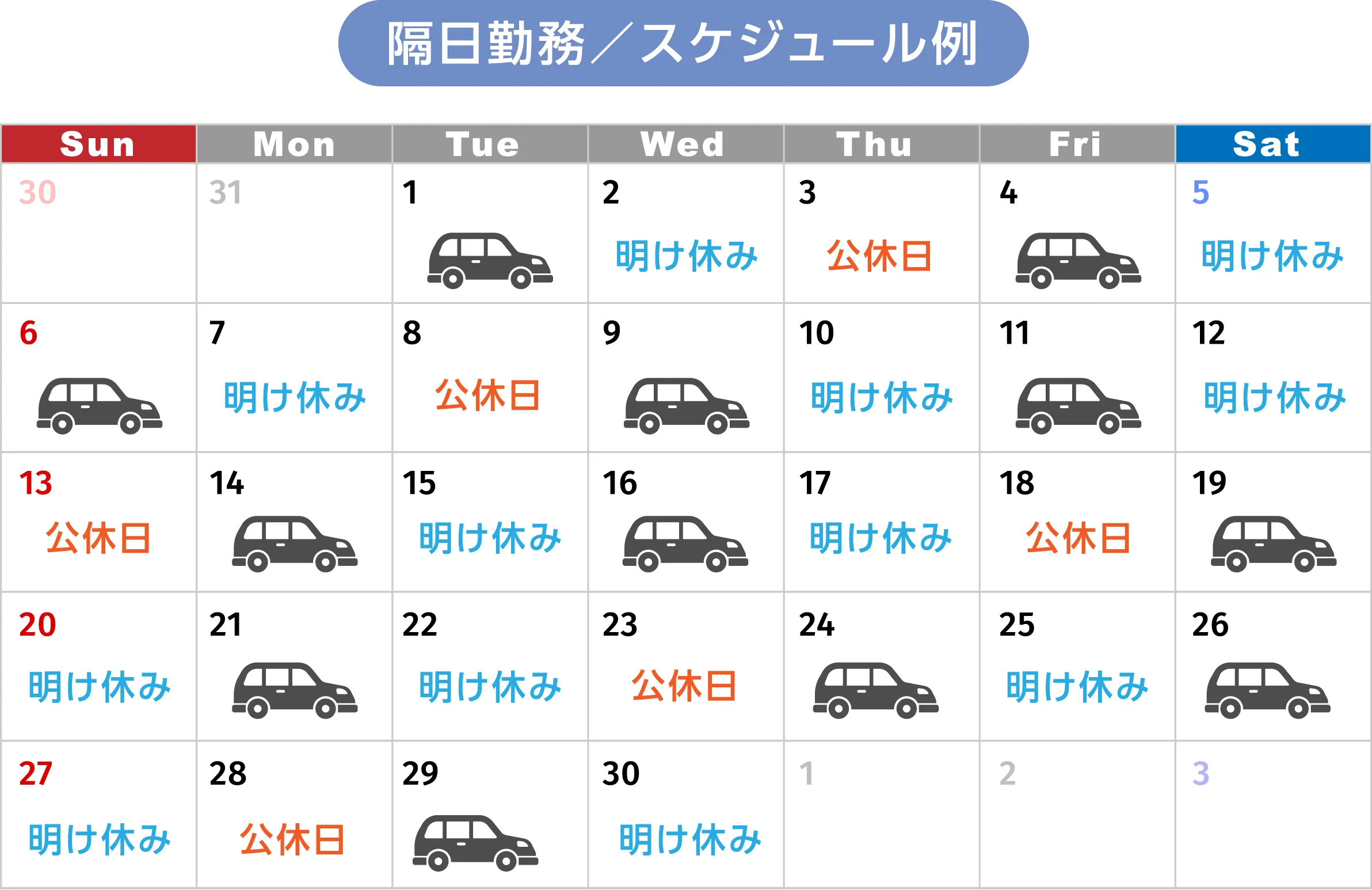 隔日勤務／スケジュール例